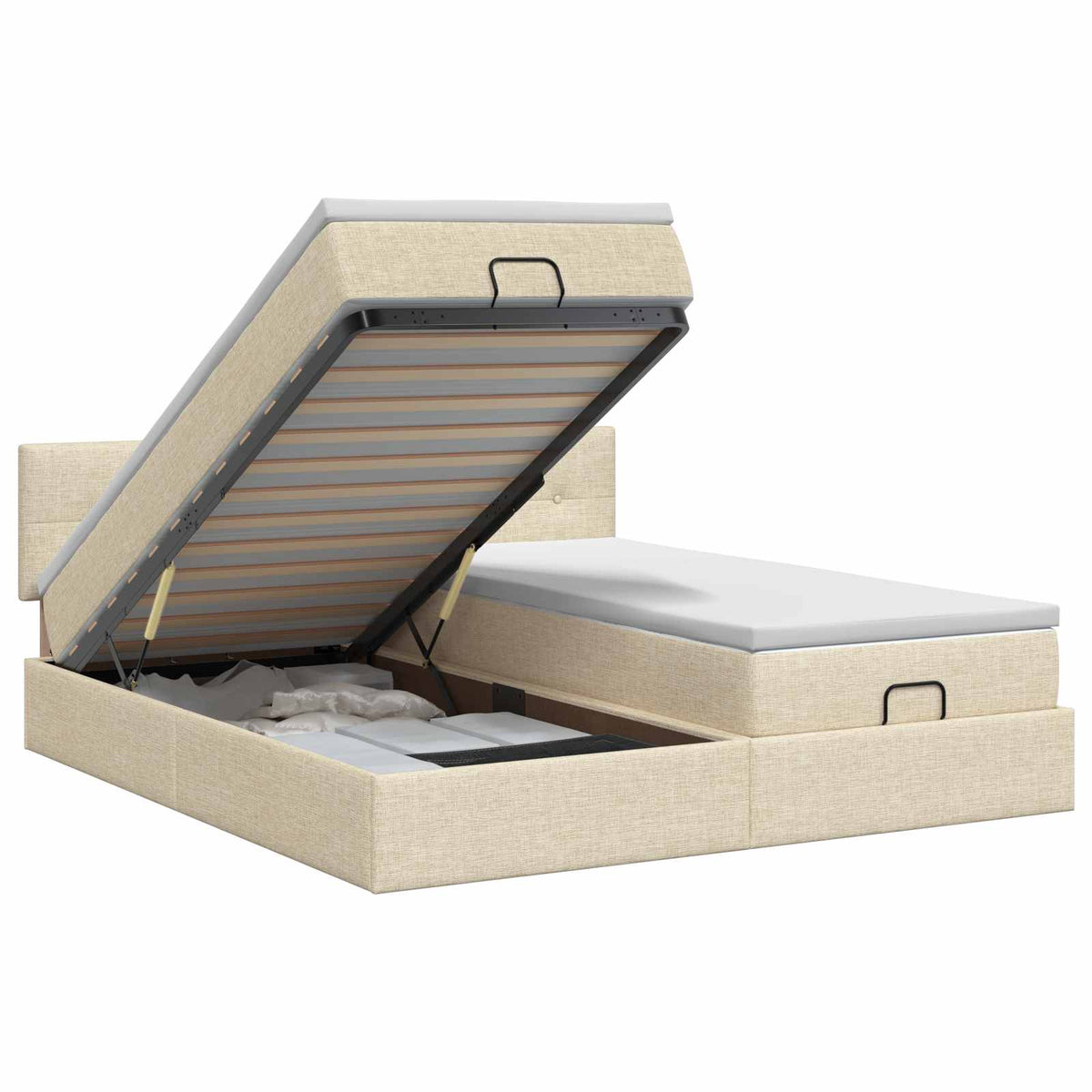 Ottoman bed met matras met hoofdeinde 2 st Crèmekleurig Stof is nu te koop bij PeponiXL, paradijselijk wonen!