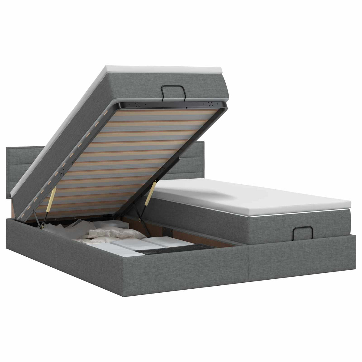 Ottoman bed met matras met hoofdeinde 2 st Donkergrijs Stof is nu te koop bij PeponiXL, paradijselijk wonen!