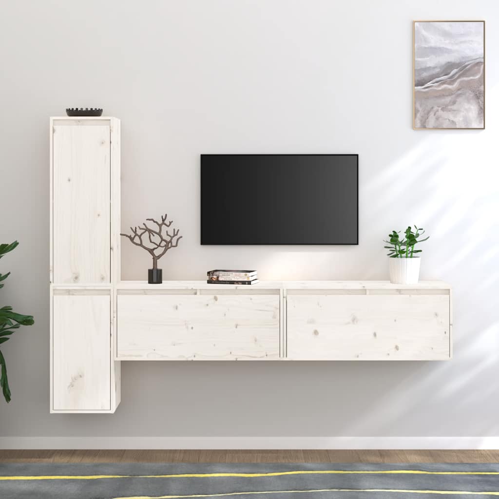 Tv-meubelen 4 st massief grenenhout wit is nu te koop bij PeponiXL, paradijselijk wonen!