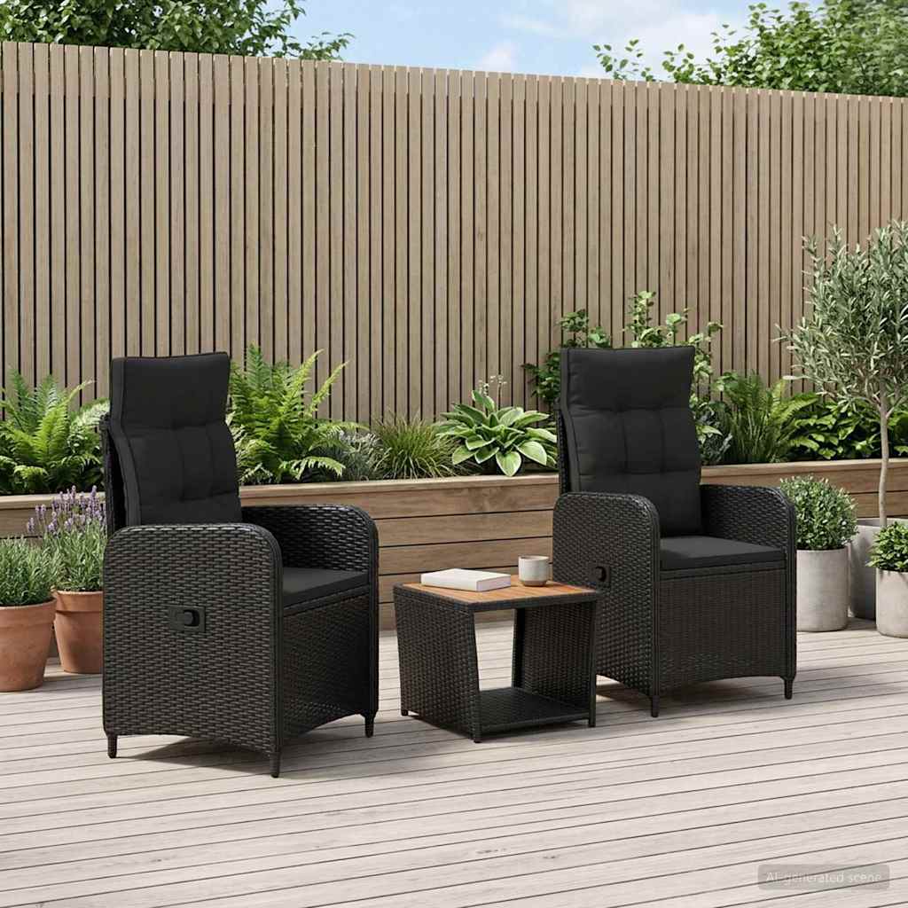 Tuin loungeset 3 st Zwart PE Rattan en Poeder-Coated Staal is nu te koop bij PeponiXL, paradijselijk wonen!