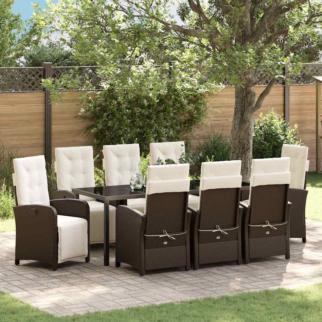 Tuin eettafelset met kussen 9 pcs Bruin poly rattan is nu te koop bij PeponiXL, paradijselijk wonen!