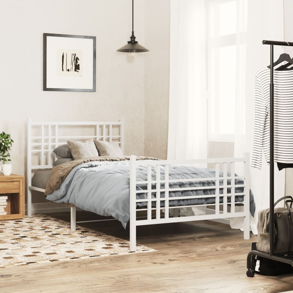 Bedframe met hoofd- en voeteneinde metaal wit 100x200 cm is nu te koop bij PeponiXL, paradijselijk wonen!