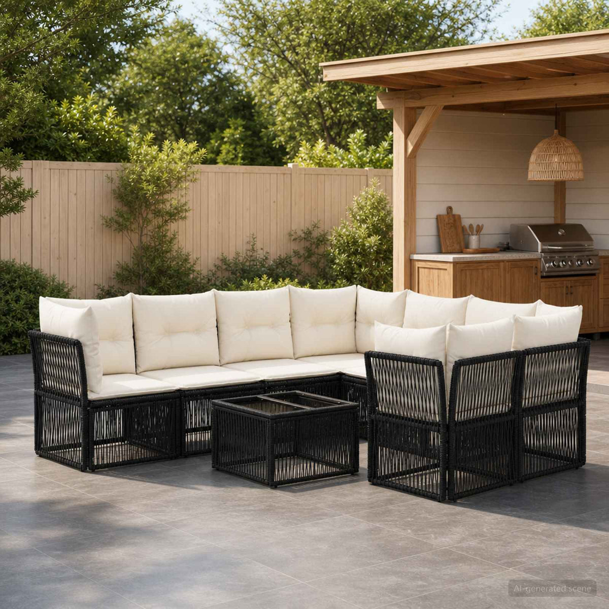 Tuinbankenset 9 st Zwart poly rattan is nu te koop bij PeponiXL, paradijselijk wonen!