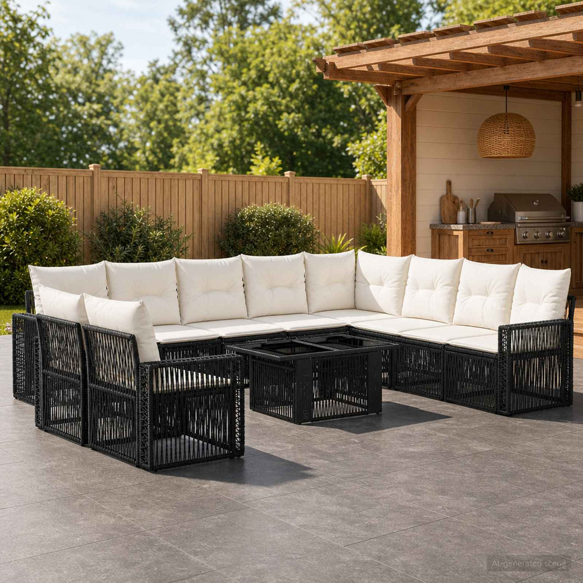 Tuinbankenset 11 st Zwart en Cream Wit poly rattan is nu te koop bij PeponiXL, paradijselijk wonen!