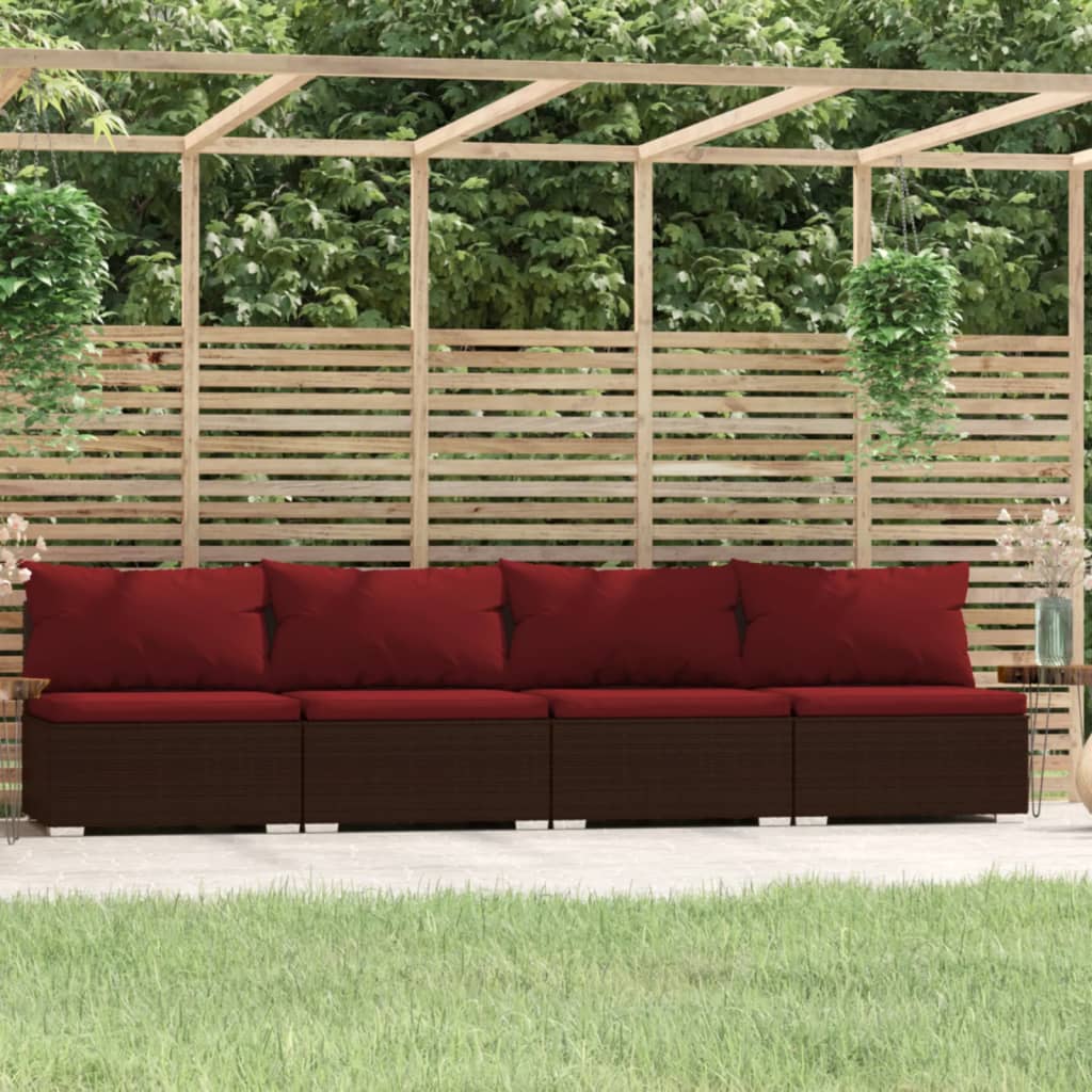 Bank 4-zits met kussens poly rattan bruin is nu te koop bij PeponiXL, paradijselijk wonen!