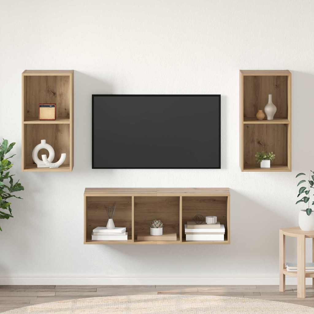 Tv-meubelset Wandgemonteerd 3 pcs Artisan Eiken Bewerkt hout is nu te koop bij PeponiXL, paradijselijk wonen!