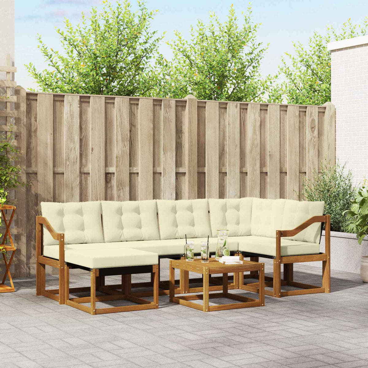 Buiten bankenset met kussen 7 pcs Natuurlijk en Crème is nu te koop bij PeponiXL, paradijselijk wonen!