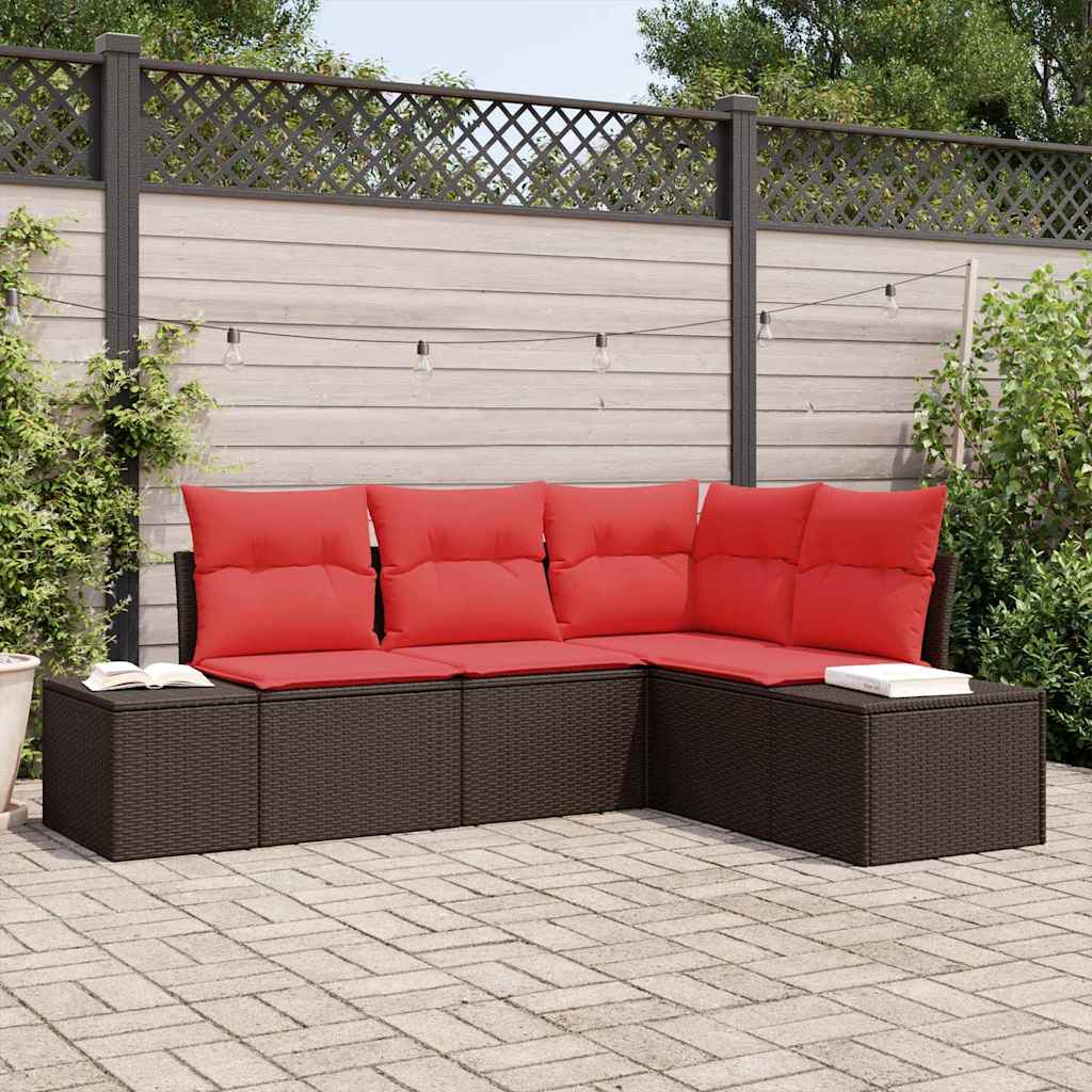 Tuinbankenset 4 st Bruin en Rood poly rattan is nu te koop bij PeponiXL, paradijselijk wonen!
