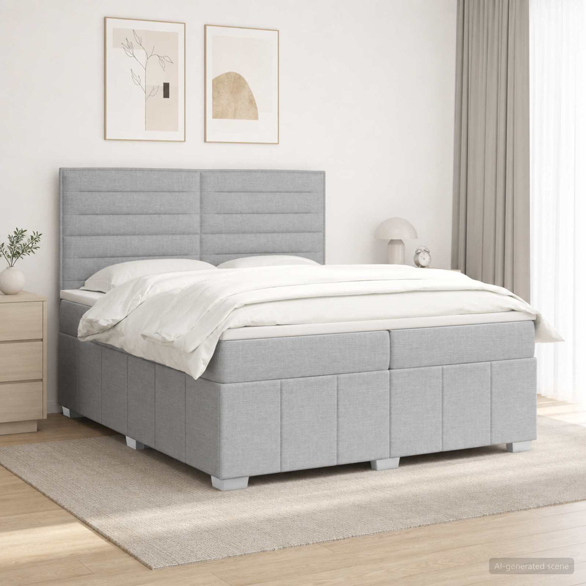 Boxspringbed met matras Lichtgrijs 200 x 200 cm Stof is nu te koop bij PeponiXL, paradijselijk wonen!