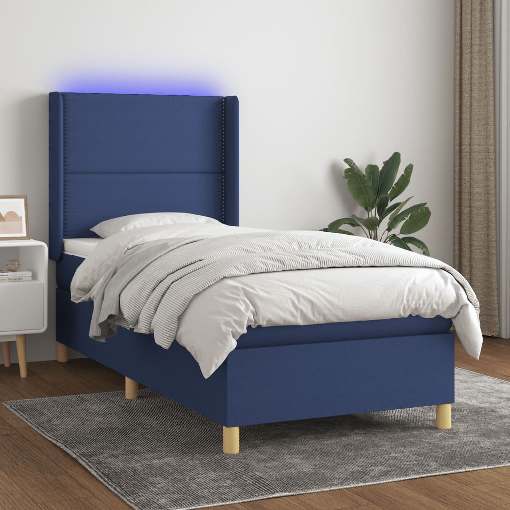 Boxspring met matras en LED stof blauw 90x200 cm is nu te koop bij PeponiXL, paradijselijk wonen!