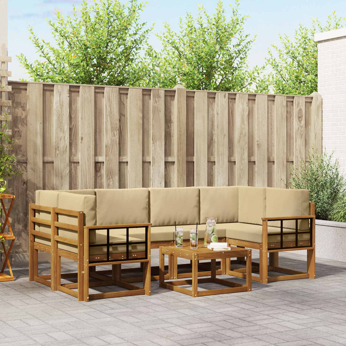Buiten bankenset met kussen 7 pcs Natuurlijk en Beige is nu te koop bij PeponiXL, paradijselijk wonen!