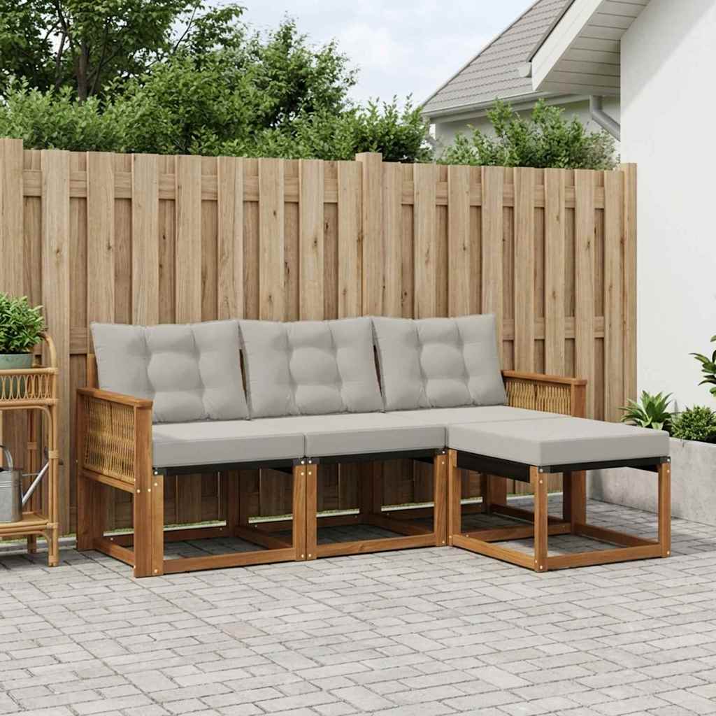 Buiten bankenset met kussen 4 pcs Naturel en lichtgrijs is nu te koop bij PeponiXL, paradijselijk wonen!