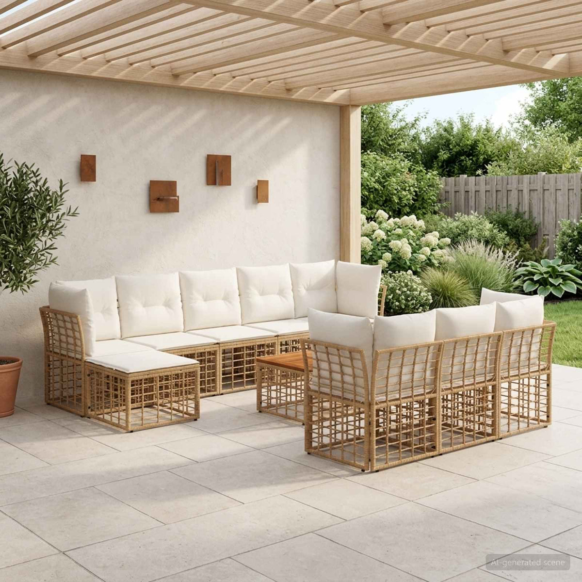 Buiten bankenset 11 pcs Natuurlijk en Crème Wit Polyester is nu te koop bij PeponiXL, paradijselijk wonen!