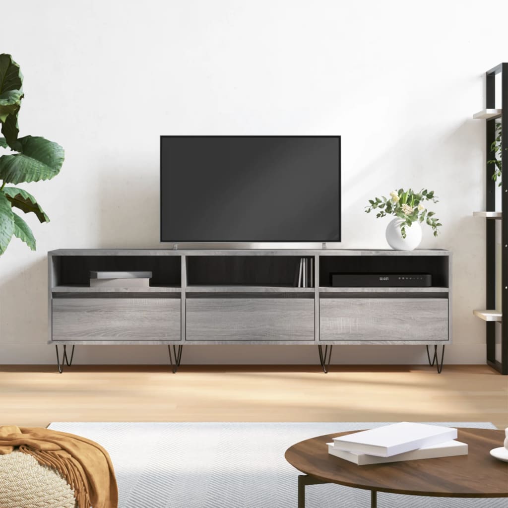 Tv-meubel 150x30x44,5 cm bewerkt hout grijs sonoma eikenkleurig is nu te koop bij PeponiXL, paradijselijk wonen!