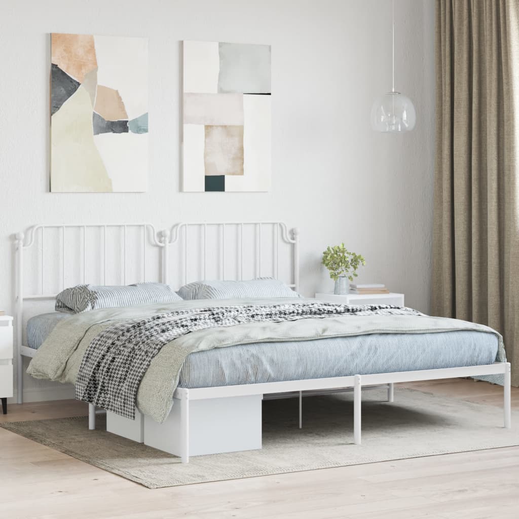 Bedframe met hoofdbord metaal wit 160x200 cm is nu te koop bij PeponiXL, paradijselijk wonen!