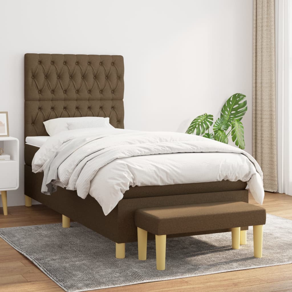 Boxspring met matras stof donkerbruin 90x190 cm is nu te koop bij PeponiXL, paradijselijk wonen!