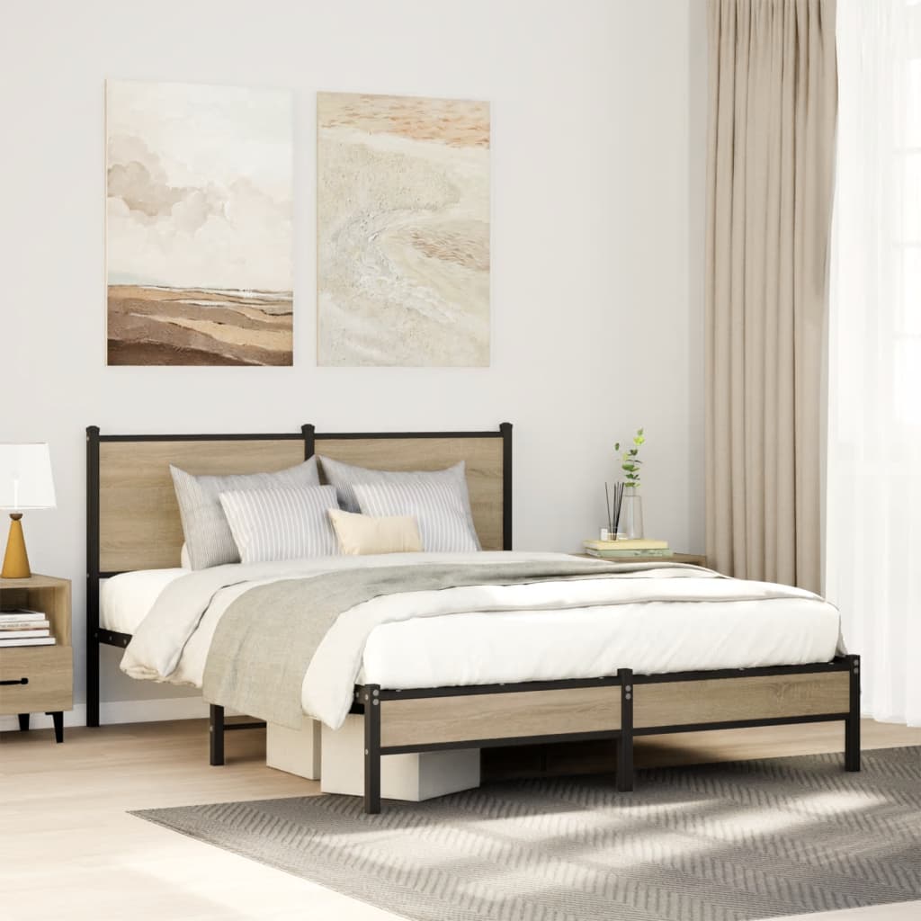 Bedframe zonder matras metaal sonoma eikenkleurig 140x190 cm is nu te koop bij PeponiXL, paradijselijk wonen!