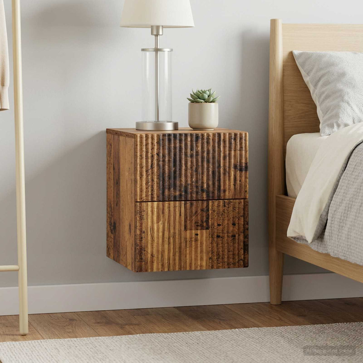 Wandbeugel Bedkast met lade 2 pcs Oud hout 33 x 34,5 x 40 cm is nu te koop bij PeponiXL, paradijselijk wonen!