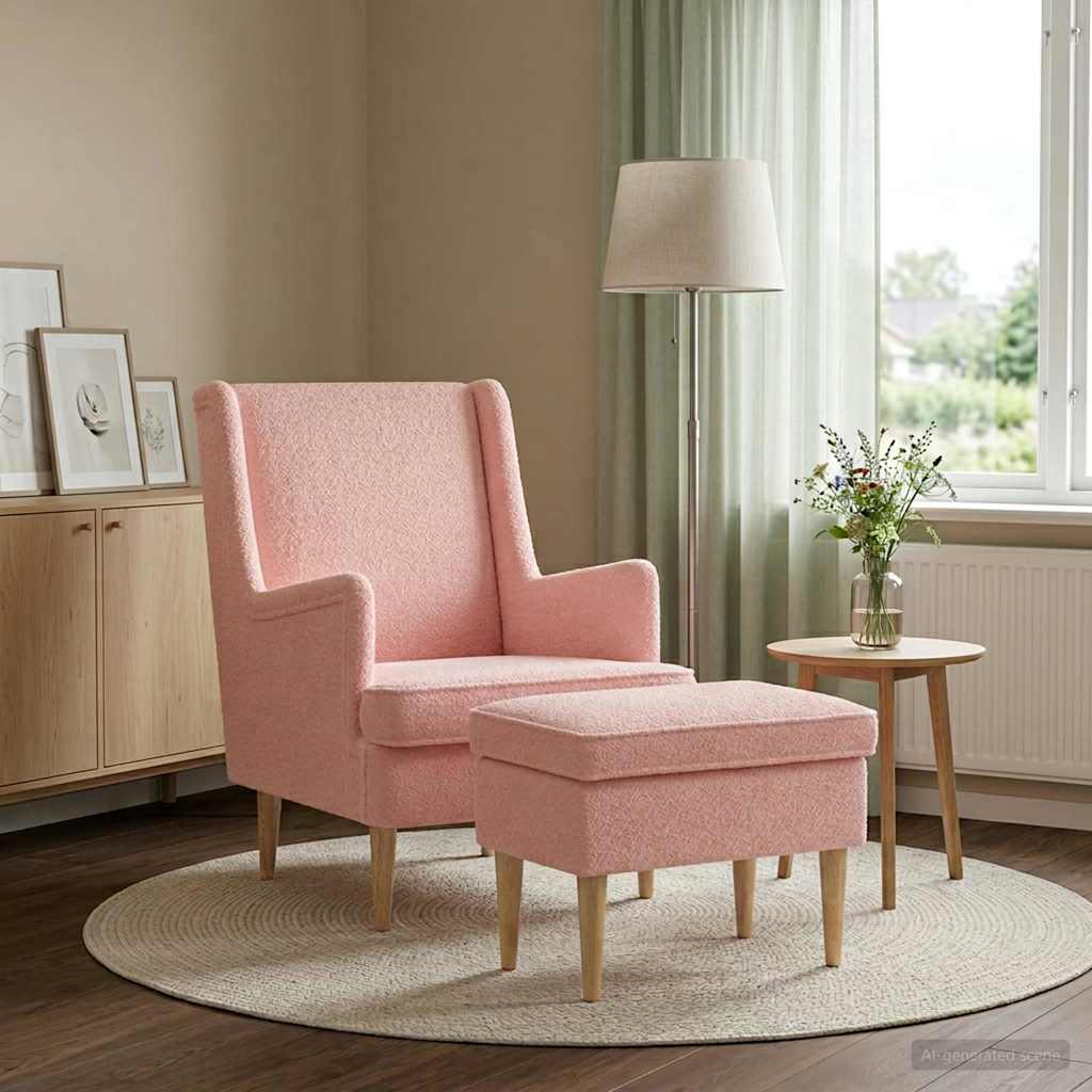 Fauteuil met Voetenbank 2 st Roze Bouclé is nu te koop bij PeponiXL, paradijselijk wonen!
