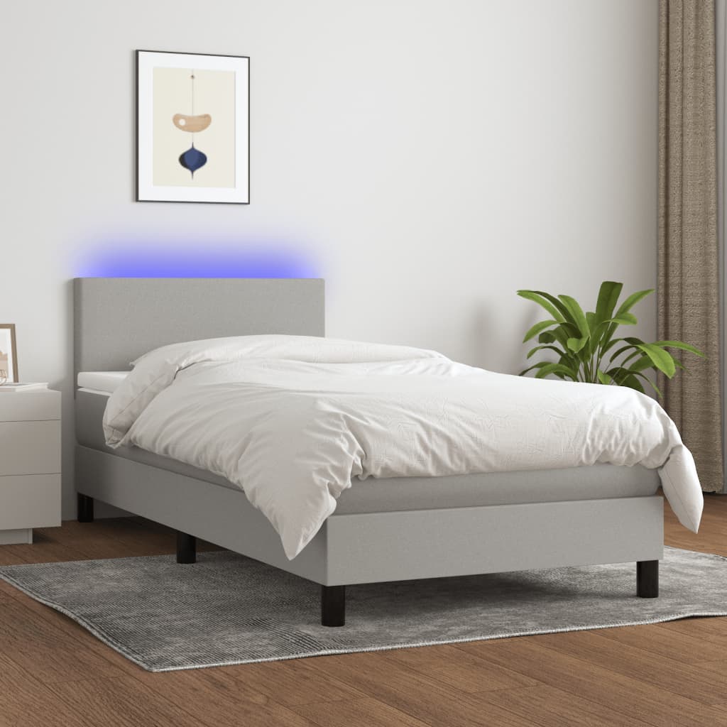 Boxspring met matras en LED stof lichtgrijs 90x200 cm is nu te koop bij PeponiXL, paradijselijk wonen!