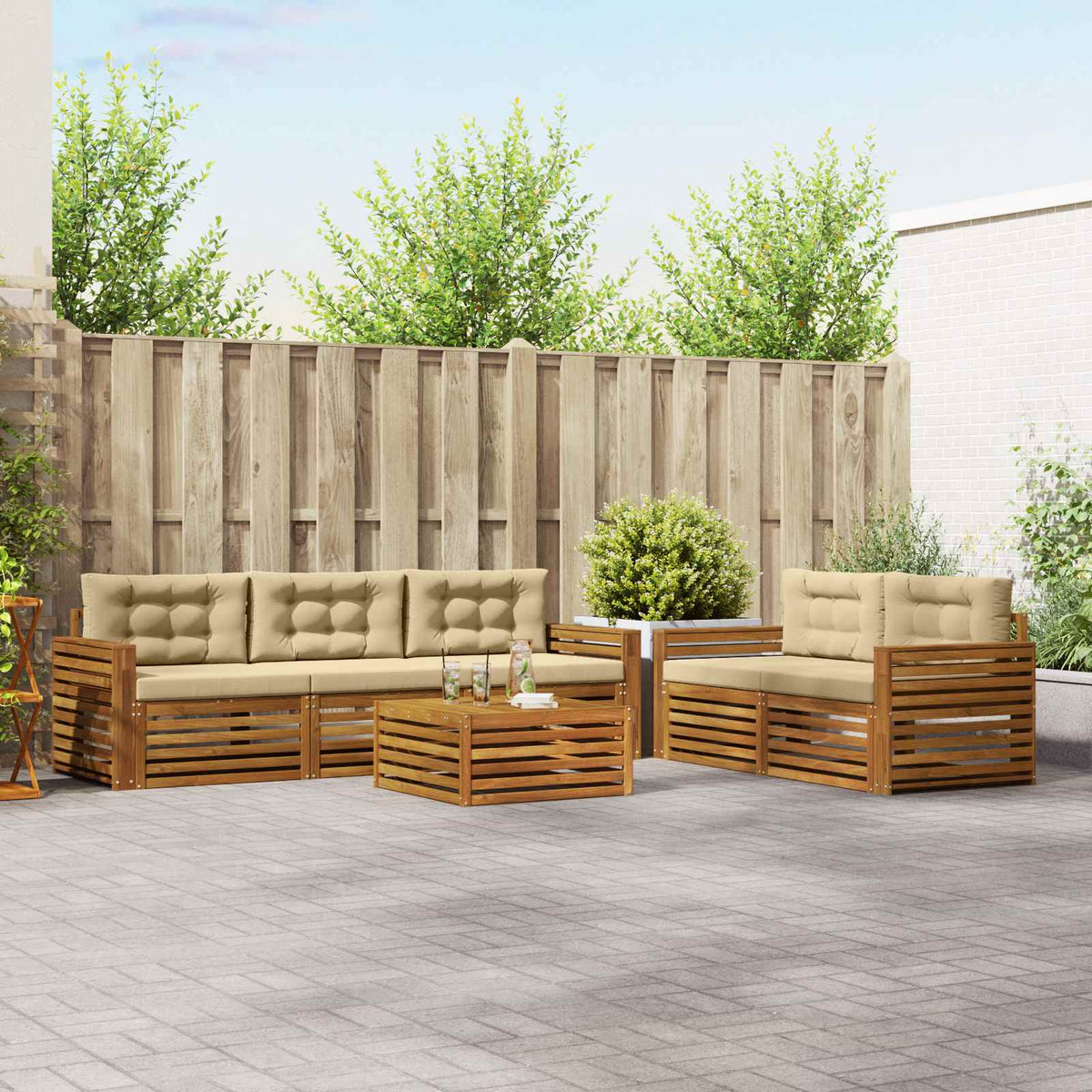 Buiten bankenset met kussen 6 pcs Natuurlijk en Beige is nu te koop bij PeponiXL, paradijselijk wonen!