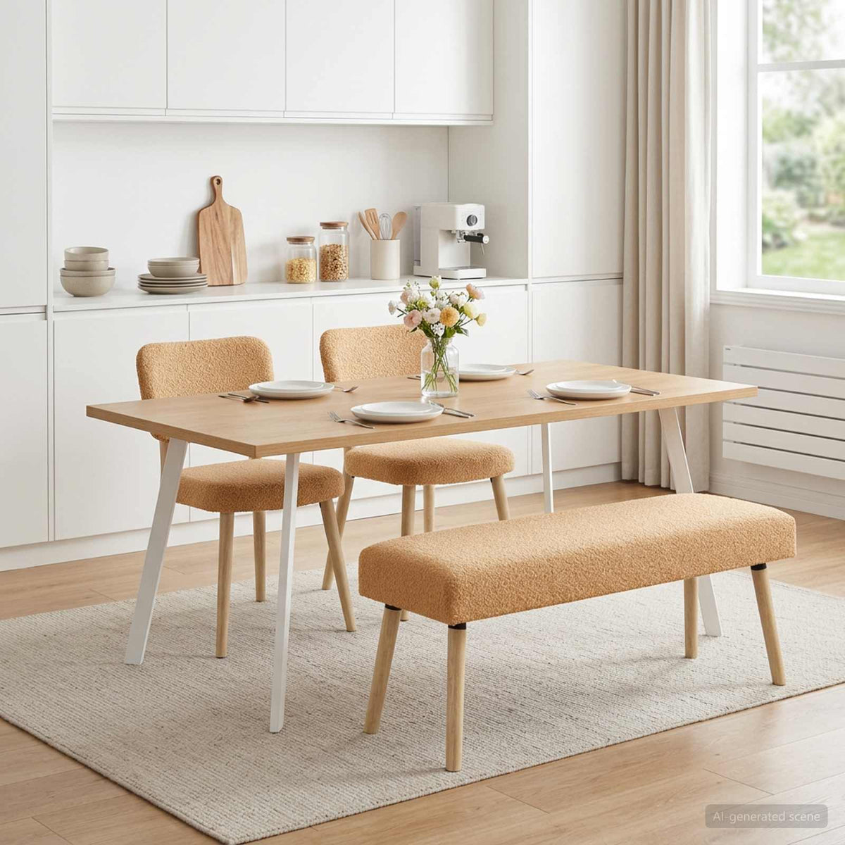 Bank Effen Beige 110 x 40 x 46 cm Bouclé is nu te koop bij PeponiXL, paradijselijk wonen!