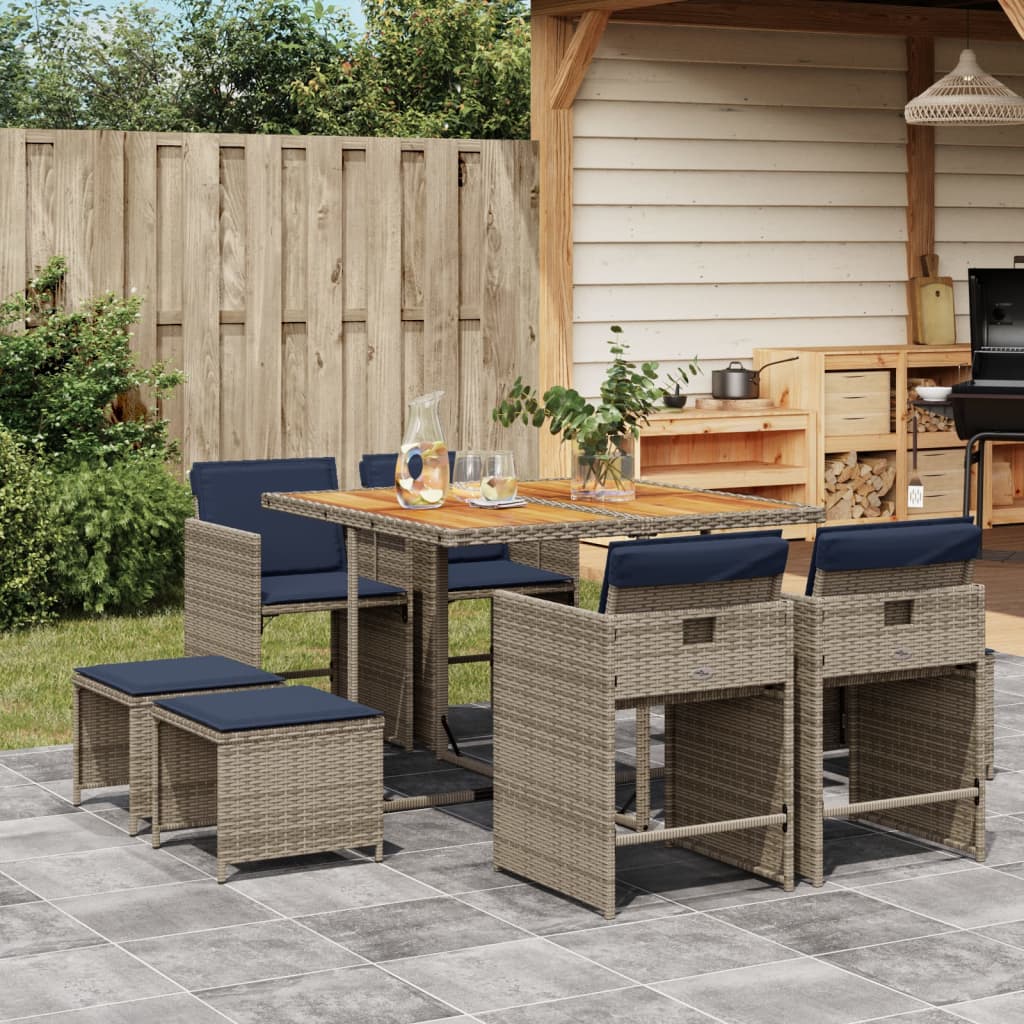 9-delige tuinset met kussens, grijs polyrotan is nu te koop bij PeponiXL, paradijselijk wonen!