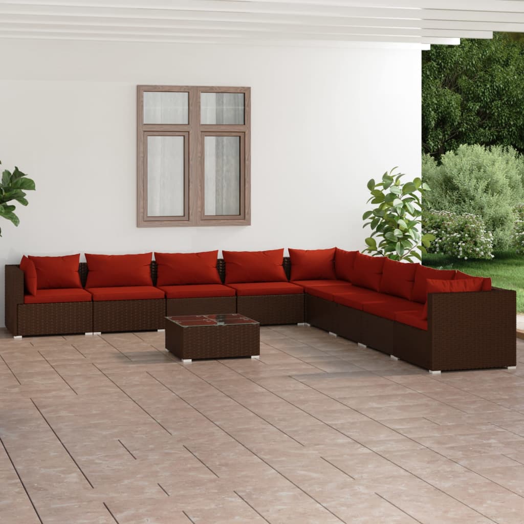 10-delige Loungeset met kussens poly rattan bruin is nu te koop bij PeponiXL, paradijselijk wonen!