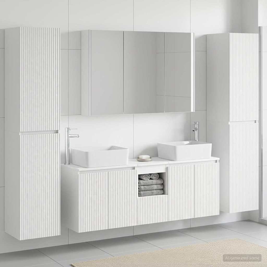 Badkamermeubelset 6 st Wit Bewerkt hout en glas is nu te koop bij PeponiXL, paradijselijk wonen!