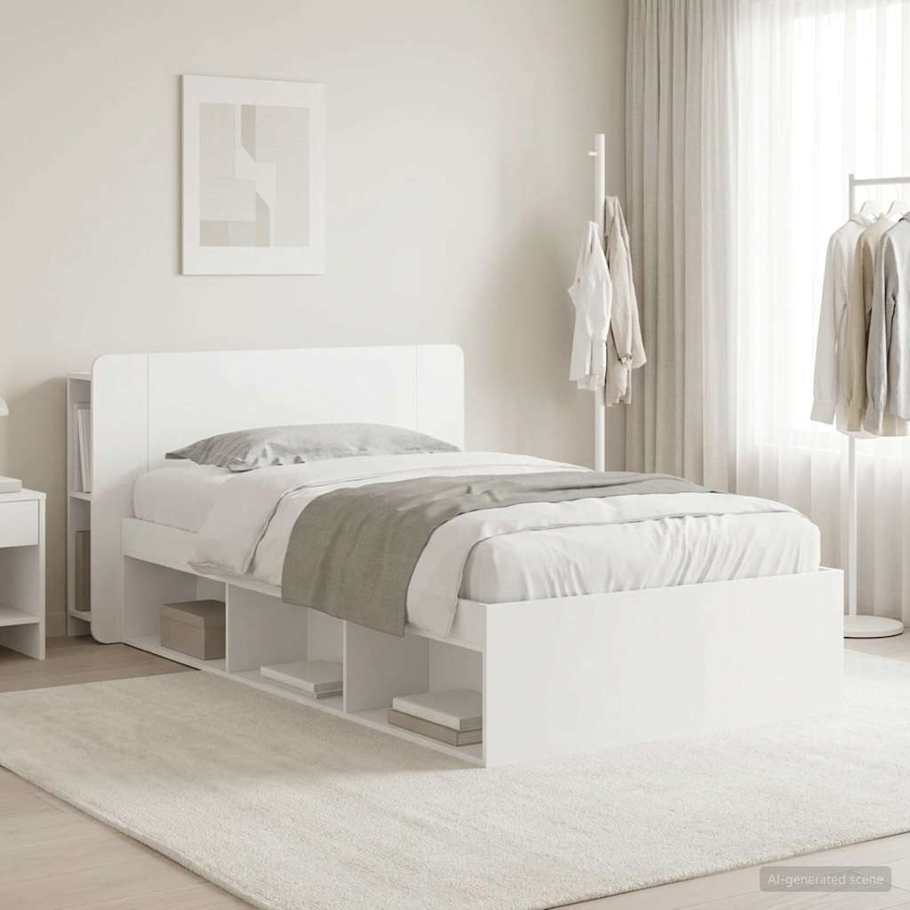 Bedframe met opslag met hoofdeinde Wit 90 x 200 cm Bewerkt hout is nu te koop bij PeponiXL, paradijselijk wonen!