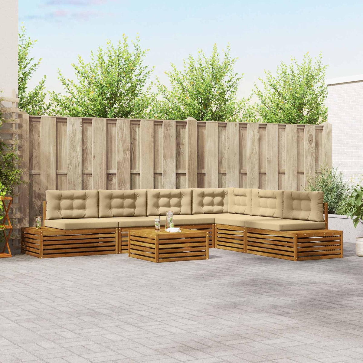 Buiten bankenset met kussen 7 Stuk Natuurlijk en Beige is nu te koop bij PeponiXL, paradijselijk wonen!