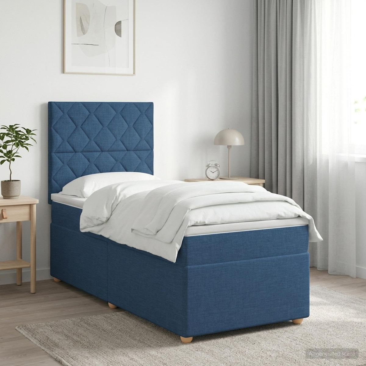 Boxspringbed met matras met hoofdeinde Blauw 100 x 200 cm Stof is nu te koop bij PeponiXL, paradijselijk wonen!
