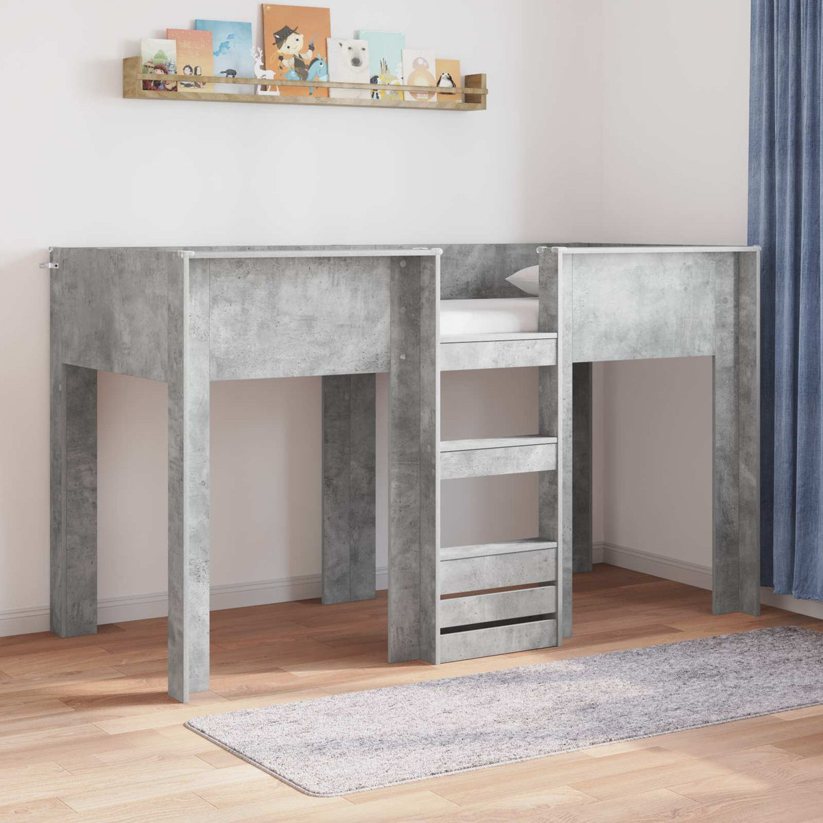Bunk Bed voor Kinderen Beton Grijs 75 x 190 cm Bewerkt hout is nu te koop bij PeponiXL, paradijselijk wonen!