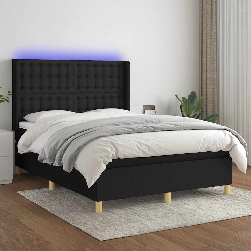 Boxspring met matras en LED stof zwart 140x190 cm is nu te koop bij PeponiXL, paradijselijk wonen!