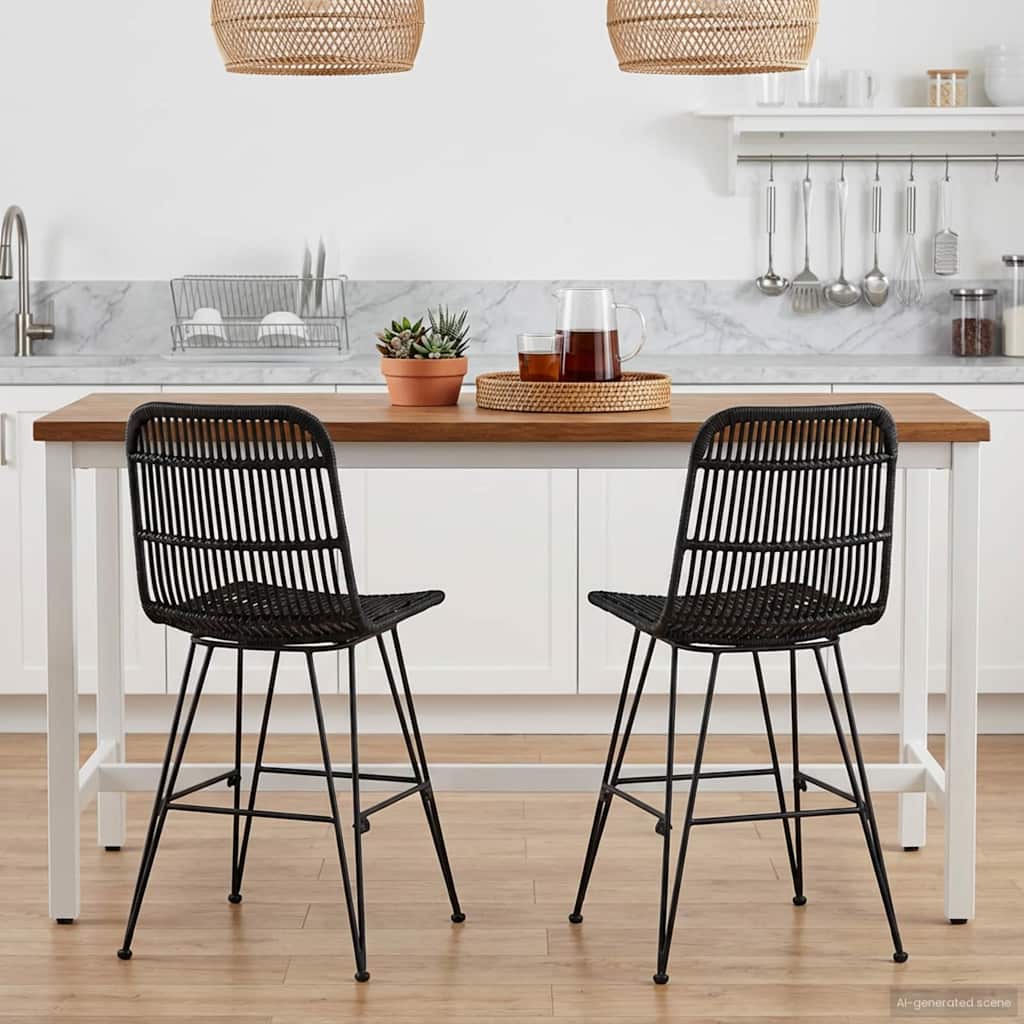 Eetkamerstoel 2 pcs Zwart 41 x 55 x 85 cm Rattan en staal is nu te koop bij PeponiXL, paradijselijk wonen!