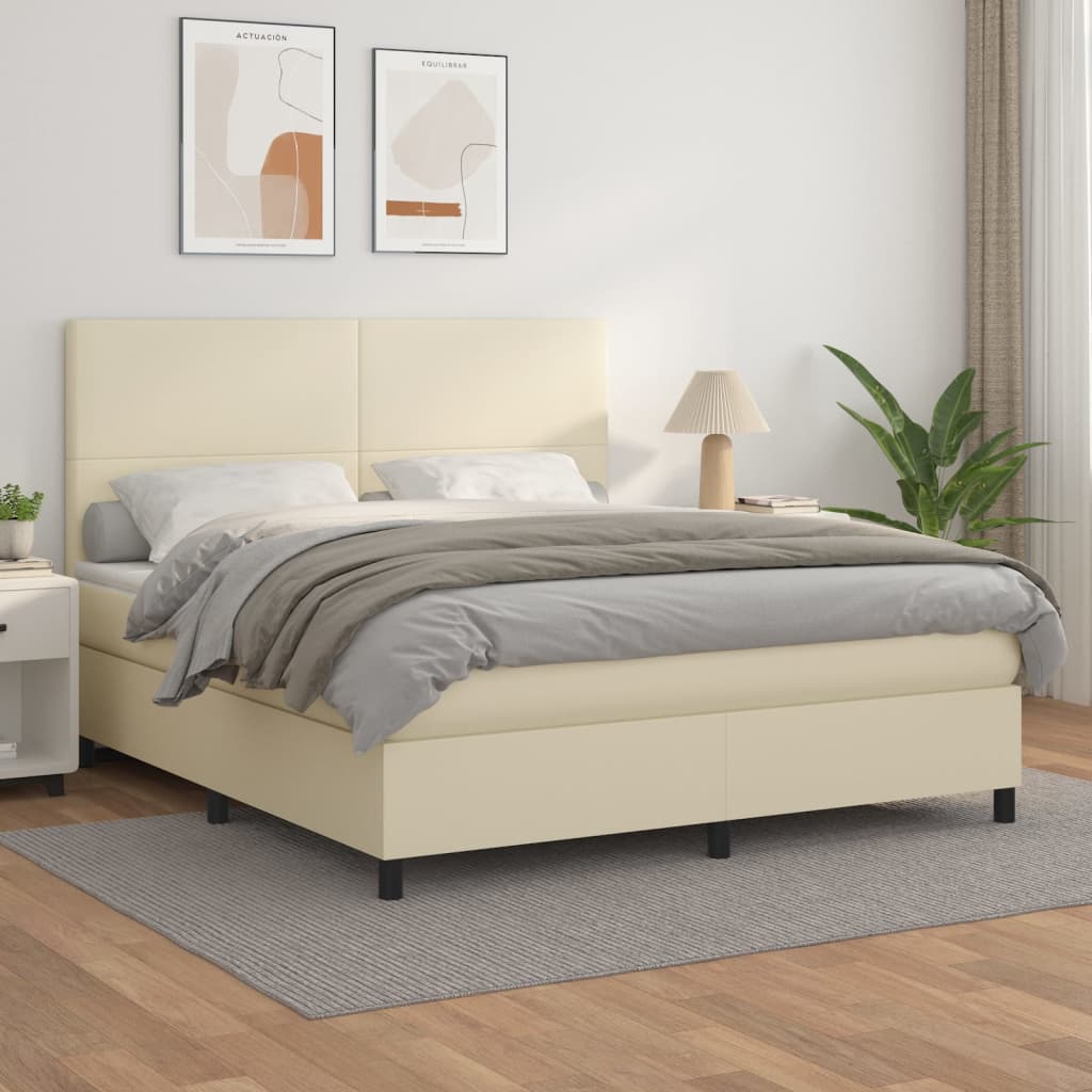 Boxspring met matras kunstleer crèmekleurig 180x200 cm is nu te koop bij PeponiXL, paradijselijk wonen!
