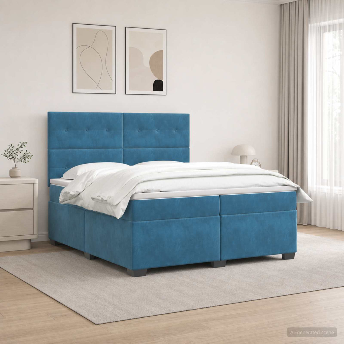 Boxspringbed met matras Blauw 200 x 200 cm Fluweel is nu te koop bij PeponiXL, paradijselijk wonen!