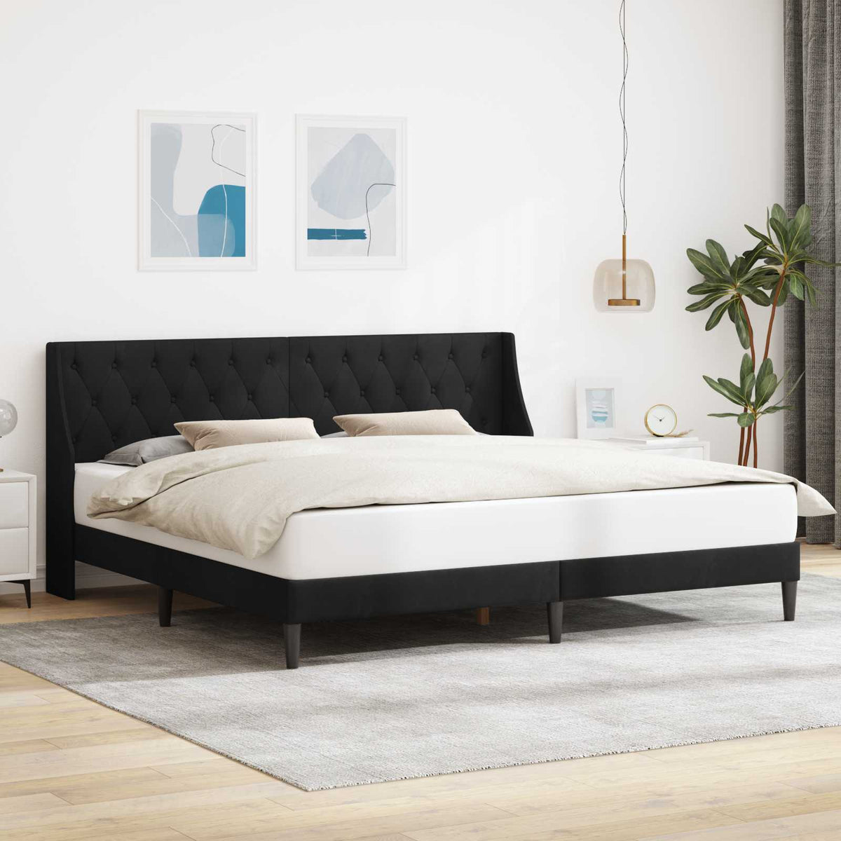 Bedframe met hoofdeinde Zwart 200 x 200 cm Fluweel is nu te koop bij PeponiXL, paradijselijk wonen!
