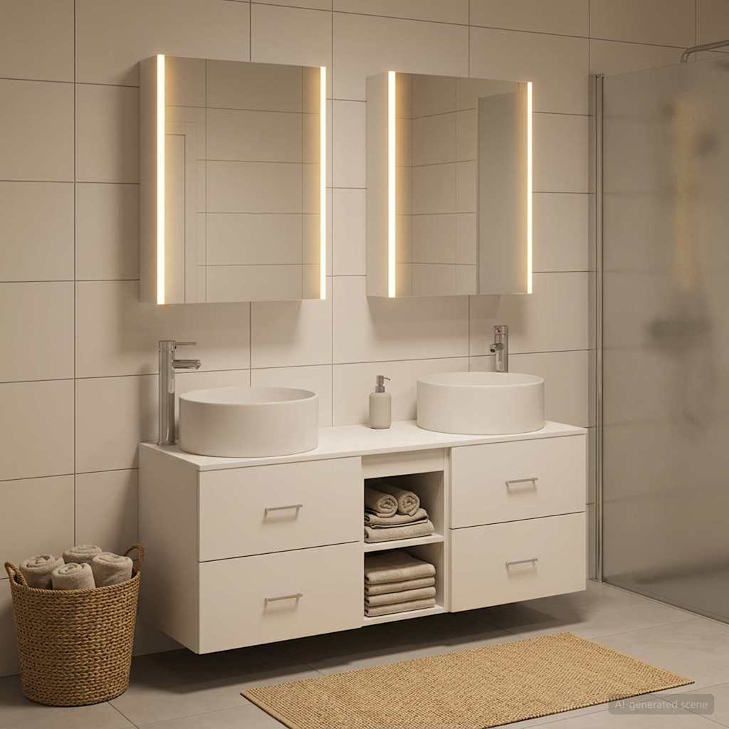 Badkamermeubelset 5 st Wit Bewerkt hout en glas is nu te koop bij PeponiXL, paradijselijk wonen!