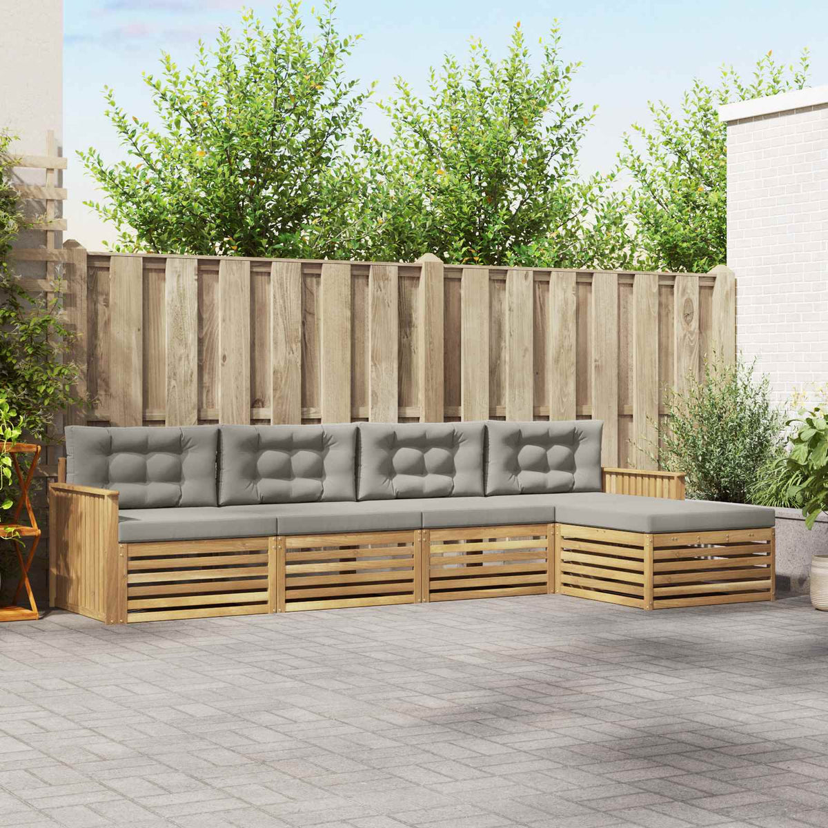 Buiten bankenset 5 pcs Wit en Lichtgrijs is nu te koop bij PeponiXL, paradijselijk wonen!