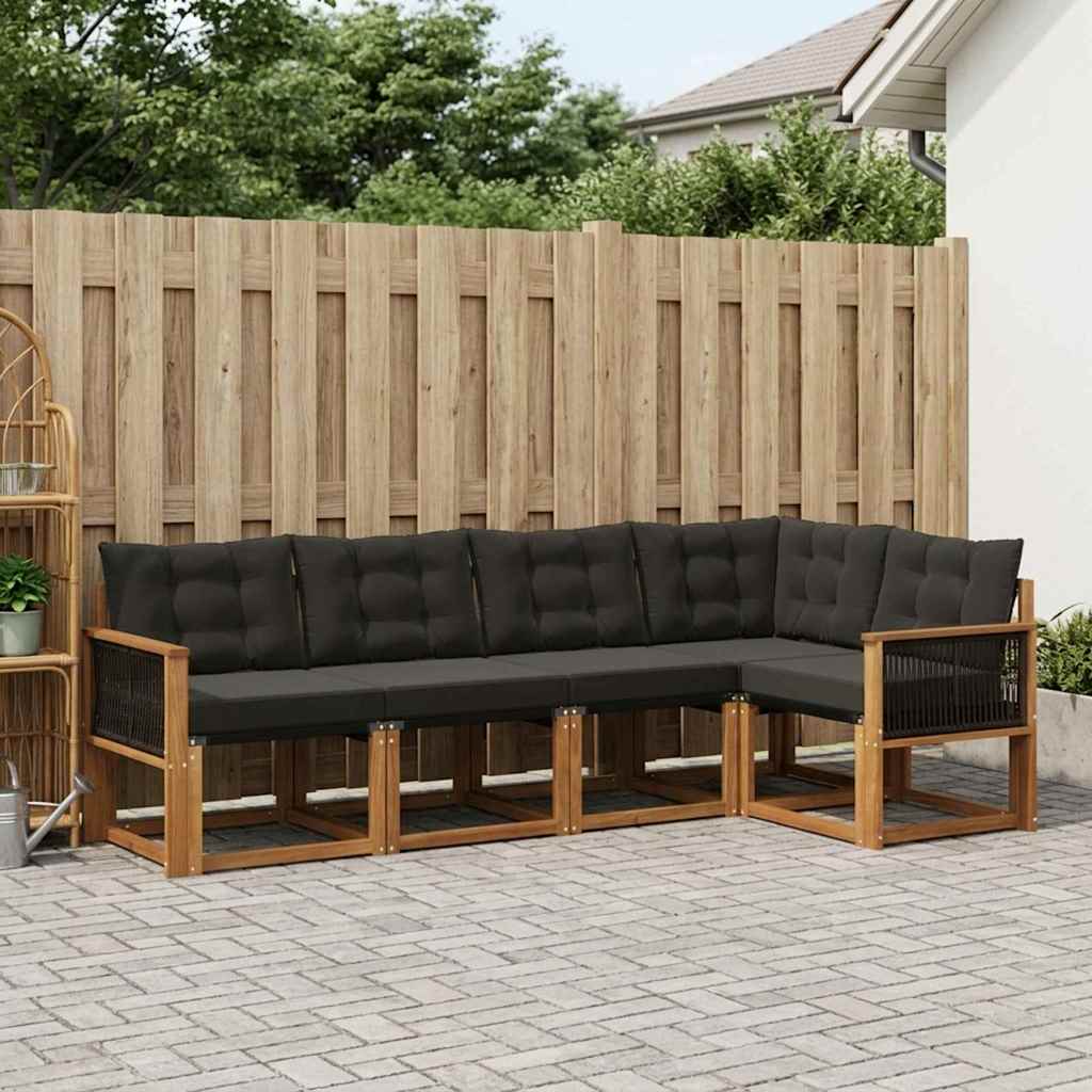 Buiten bankenset met kussen 5 pcs Naturel en Zwart is nu te koop bij PeponiXL, paradijselijk wonen!