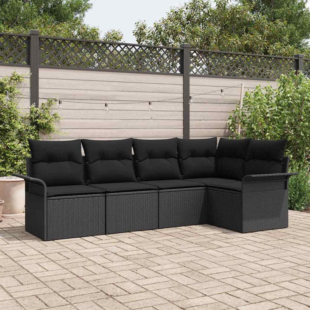 Tuin Sofa Set met kussen 5 pcs Zwart poly rattan is nu te koop bij PeponiXL, paradijselijk wonen!