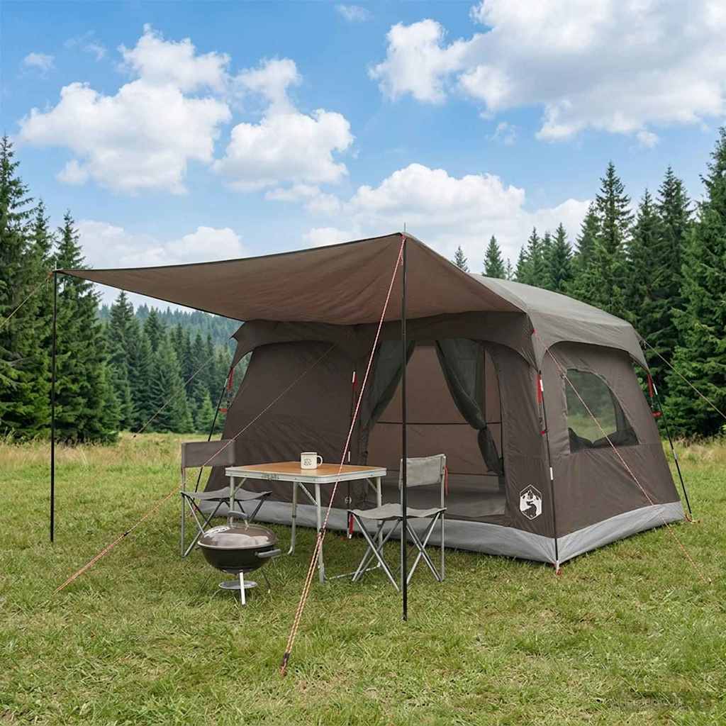 Gezinstent met dak Bruin Grijs 320 x 210 x 180 cm Polyester is nu te koop bij PeponiXL, paradijselijk wonen!