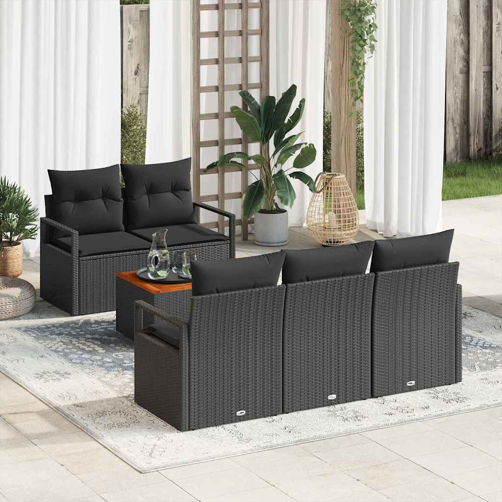 Tuinbankenset met kussen 6 pcs Zwart poly rattan is nu te koop bij PeponiXL, paradijselijk wonen!