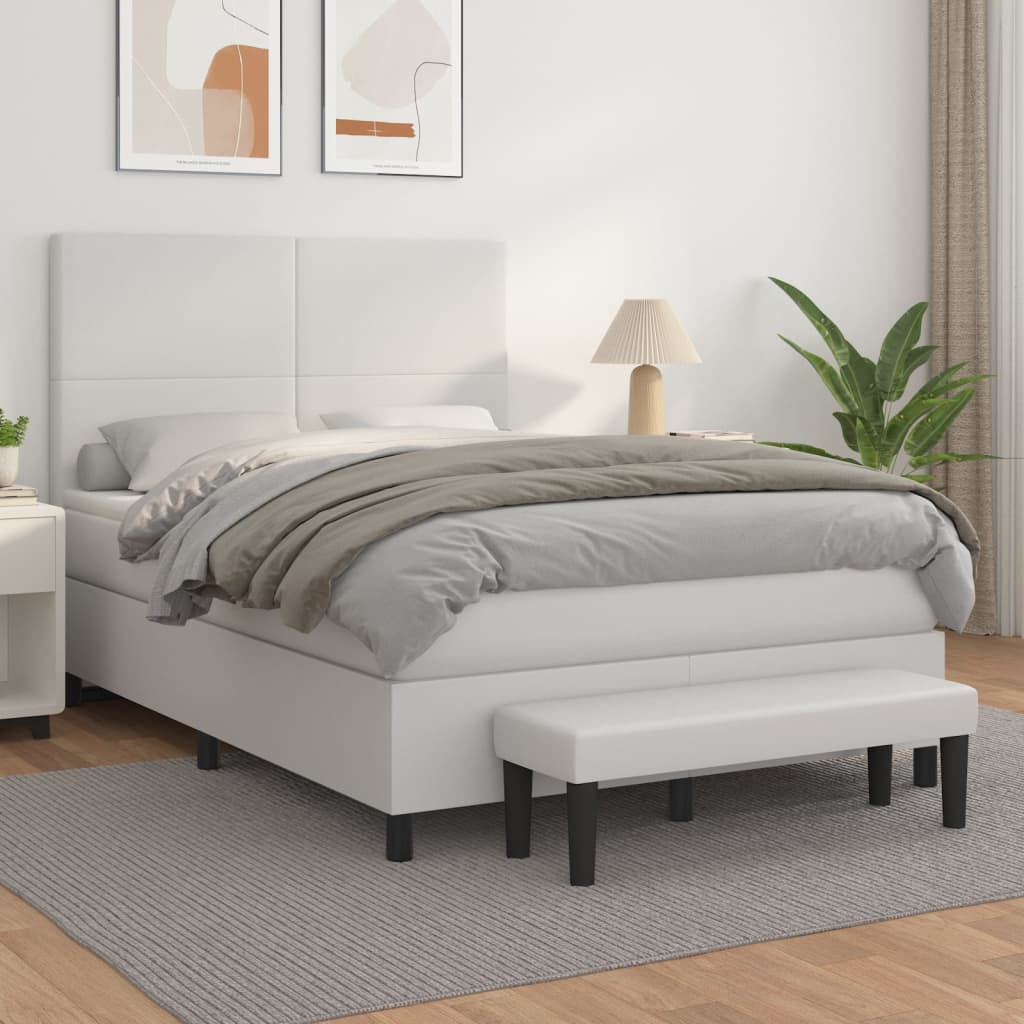 Boxspring met matras kunstleer wit 140x190 cm is nu te koop bij PeponiXL, paradijselijk wonen!