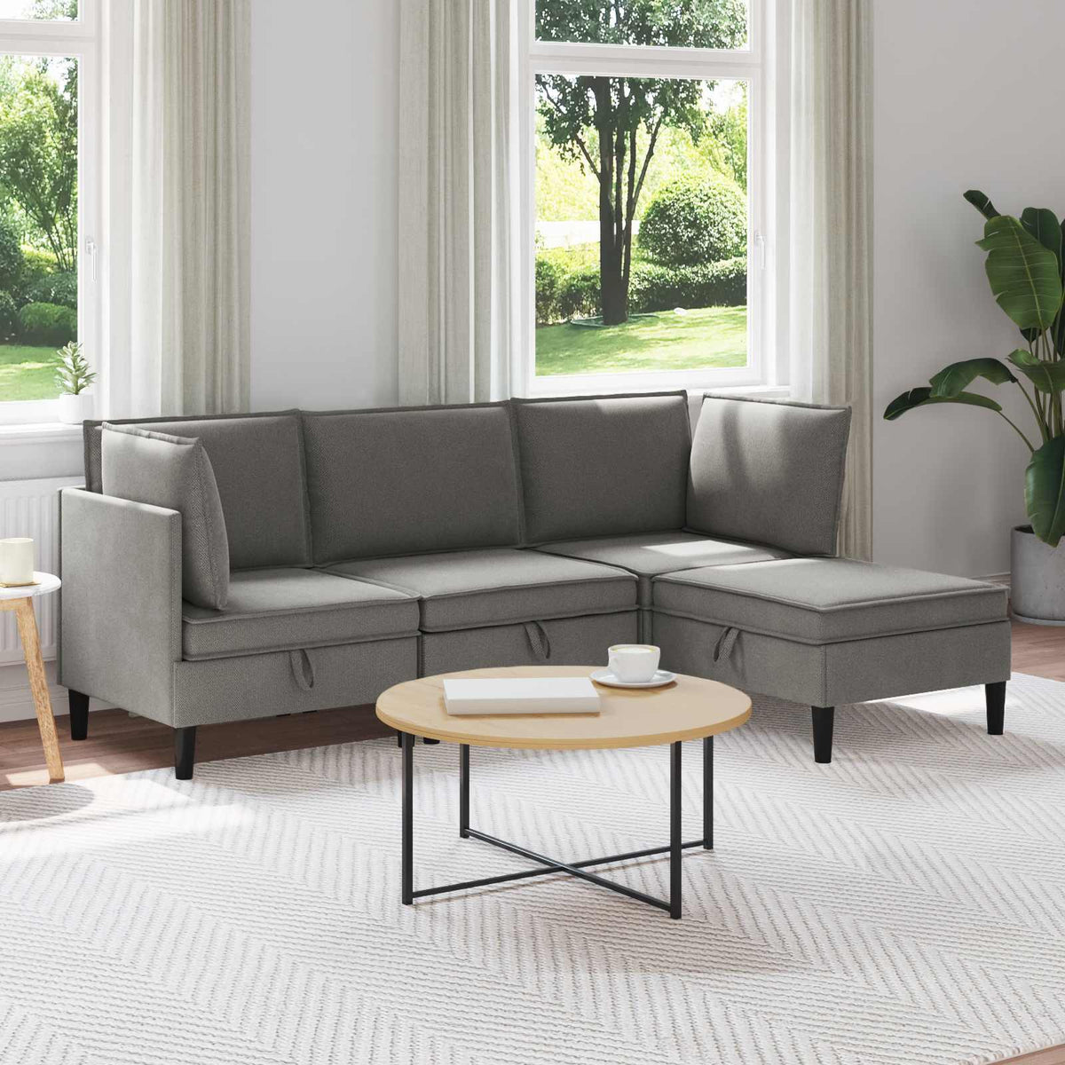 Woonkamer Meubelset 4 pcs Donkergrijs Stof is nu te koop bij PeponiXL, paradijselijk wonen!