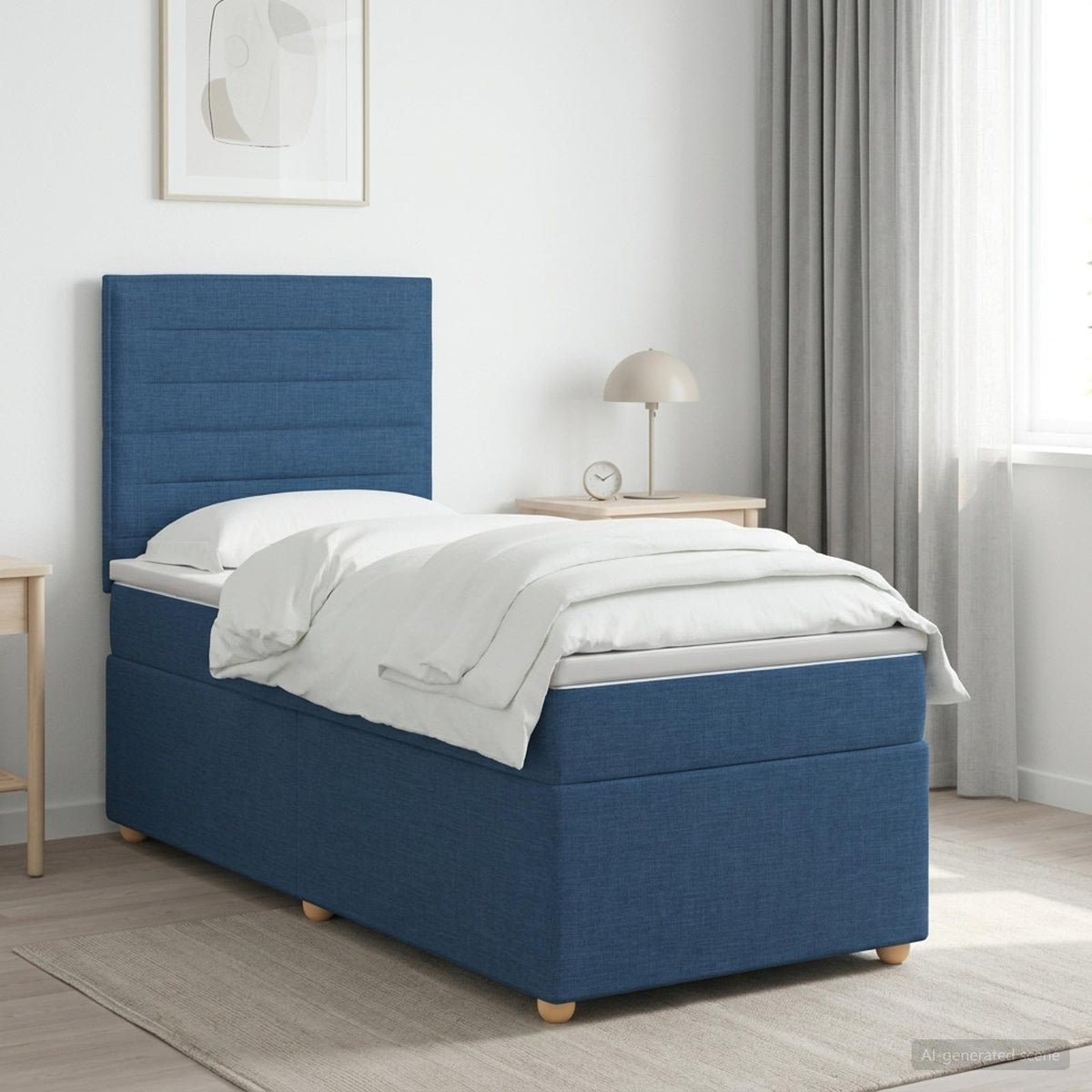Boxspringbed met matras met hoofdeinde Blauw 90 x 190 cm Stof is nu te koop bij PeponiXL, paradijselijk wonen!