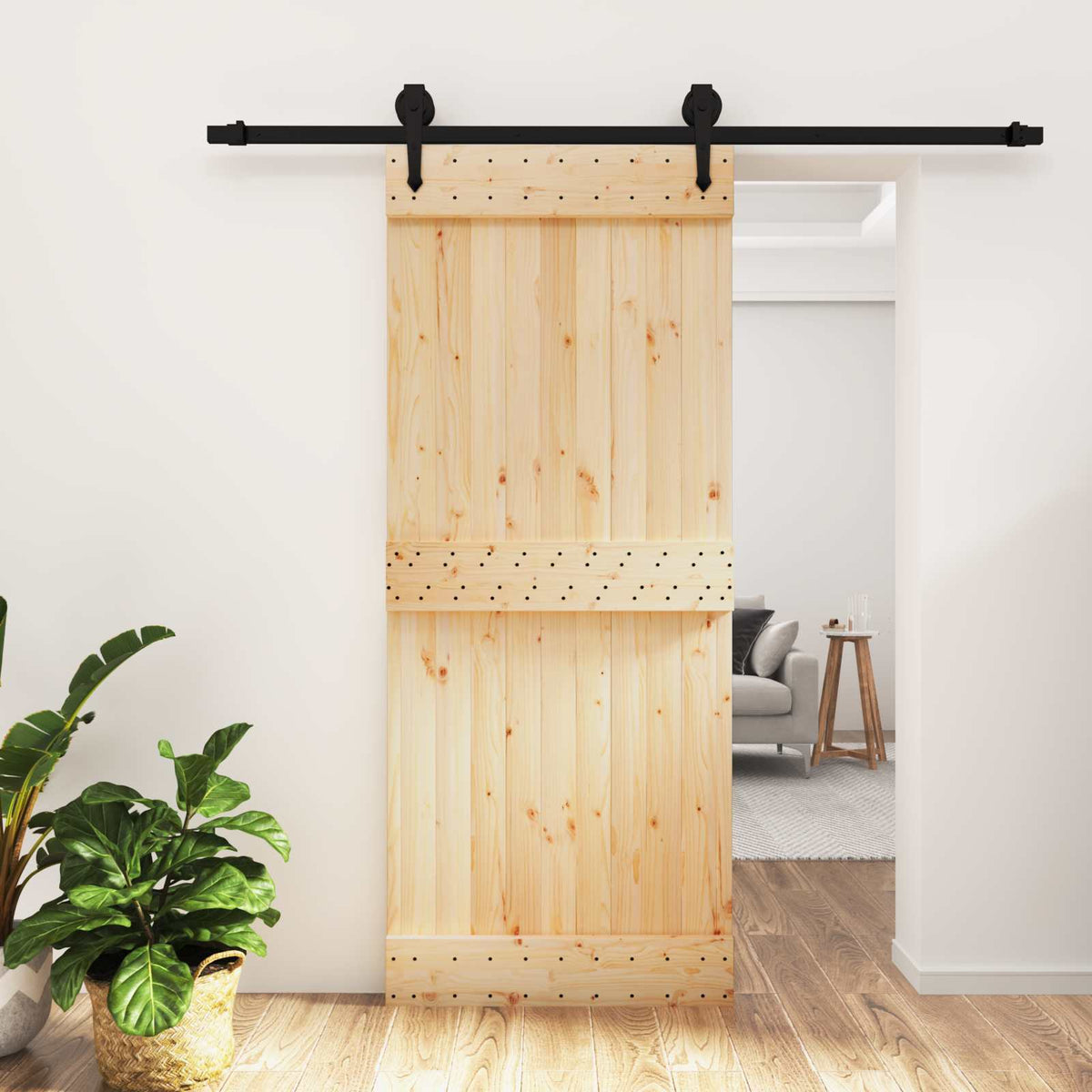 Schuifdeur Naturel en Zwart 85 x 210 cm Massief Grenenhout is nu te koop bij PeponiXL, paradijselijk wonen!