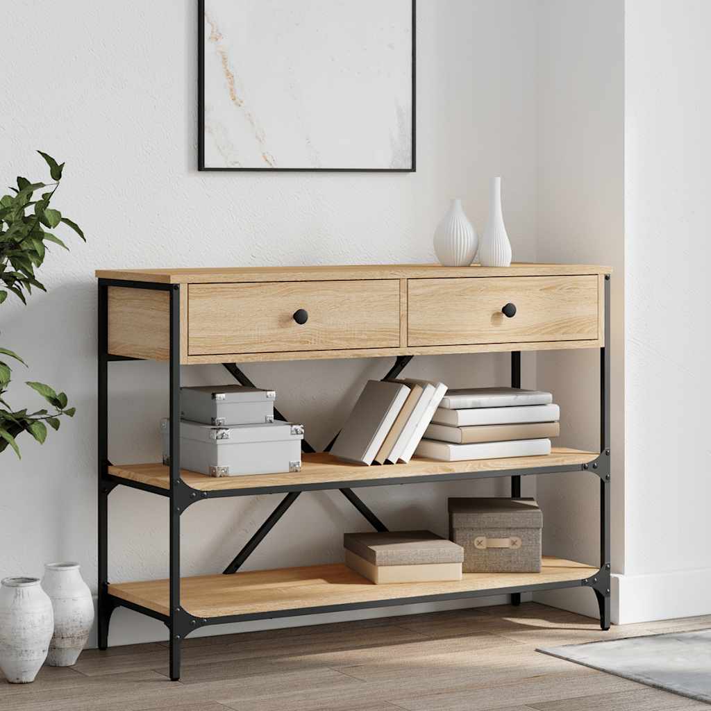 Wandtafel met lades en schappen bewerkt hout sonoma eikenkleur is nu te koop bij PeponiXL, paradijselijk wonen!