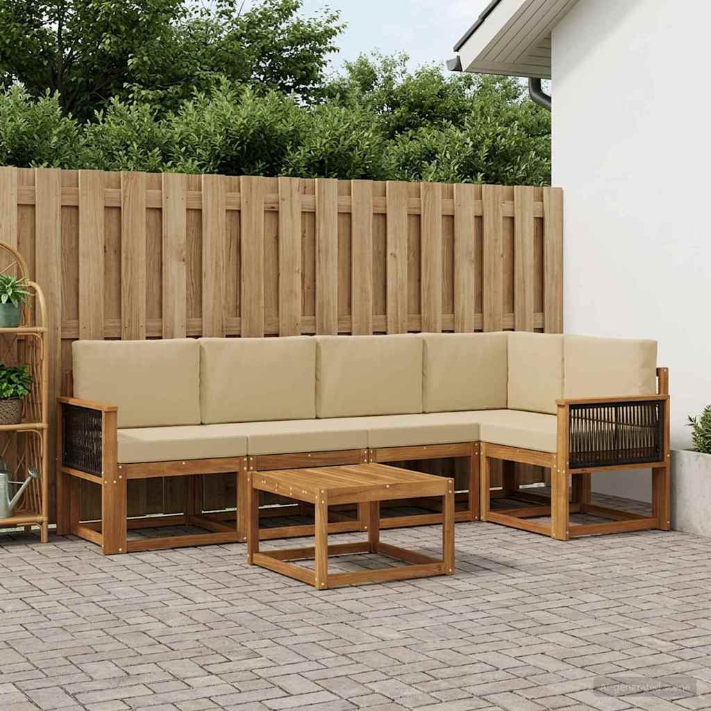 Buiten bankenset 6 pcs Natuurlijk en Beige Massief Acaciahout is nu te koop bij PeponiXL, paradijselijk wonen!
